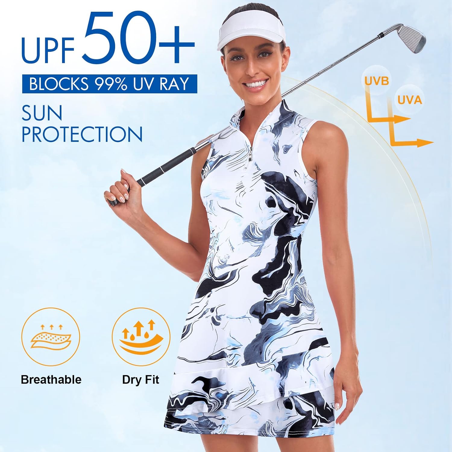 Tennis Dress for Women Sleeveless Golf Dresses with Shorts and Pockets Ruffle Zip Up Stand Collar Golf Outfits