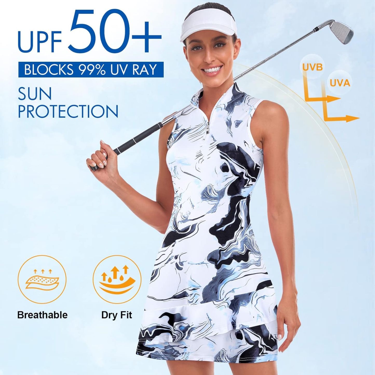 Tennis Dress for Women Sleeveless Golf Dresses with Shorts and Pockets Ruffle Zip Up Stand Collar Golf Outfits
