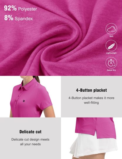 Women's Golf Polo Short Sleeve Shirts Lightweight Moisture Wicking Collared T Shirt Quick Dry 4-Button