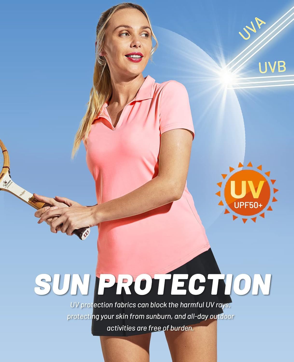 Women's Golf Polo Shirts Collared V Neck Short Sleeve Tennis Shirt, Dry Fit, Moisture Wicking