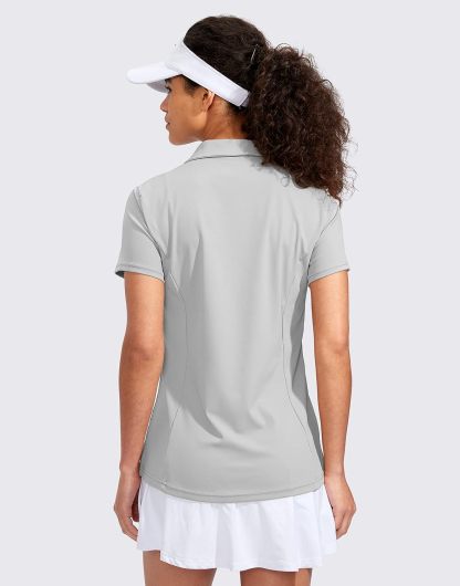 Women's Golf Shirt Short Sleeve with Zip Up Quick Dry Stretch Tennis Collared Polo Shirts for Women Golf Clothes