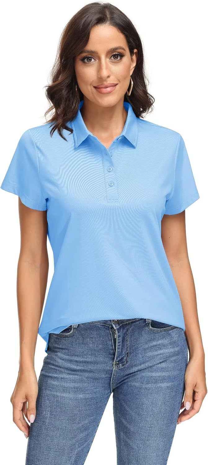 Women's Polo Shirts UPF 50+ Sun Protection 4 Buttons Casual Work Quick Dry Short Sleeve Collared Golf Shirt