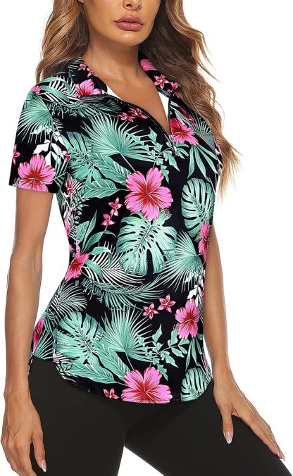 Women's Long Sleeve Golf Tennis Polo Shirts UPF50+ Half Zip Dry Fit Workout Tops Athletic Shirt