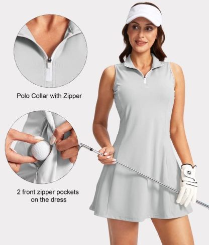 Women's Tennis Golf Dress with Shorts Active Exercise Workout Sports Athletic Dresses for Women with Zipper Pockets