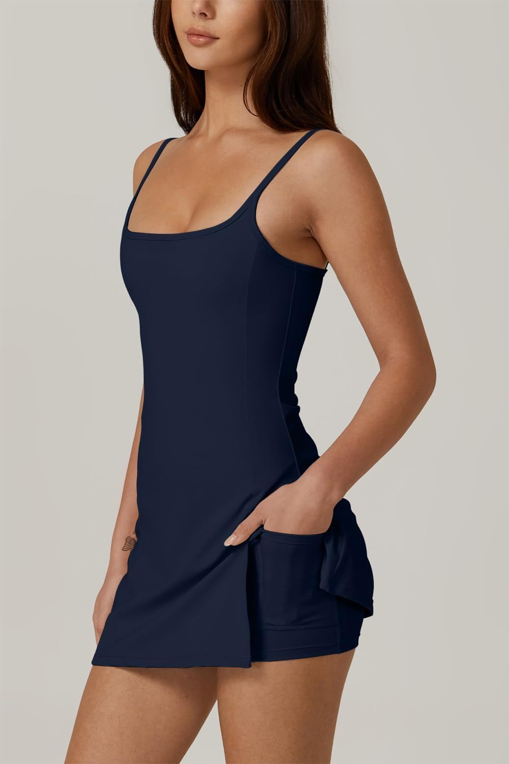 Womens Spaghetti Strap Tennis Dress with Shorts Workout Side Slit Active Golf Dresses