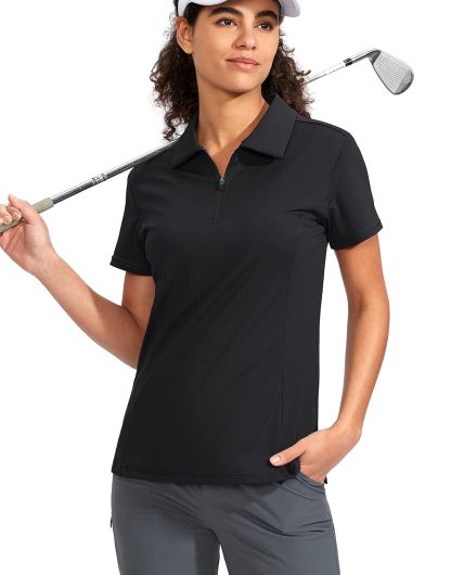 Women's Golf Shirt Short Sleeve with Zip Up Quick Dry Stretch Tennis Collared Polo Shirts for Women Golf Clothes