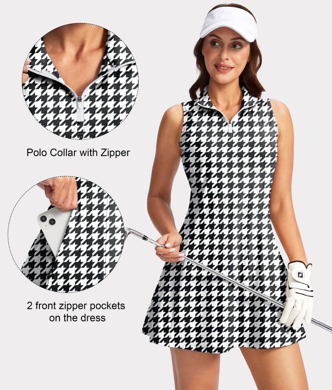 Women's Tennis Golf Dress with Shorts Active Exercise Workout Sports Athletic Dresses for Women with Zipper Pockets