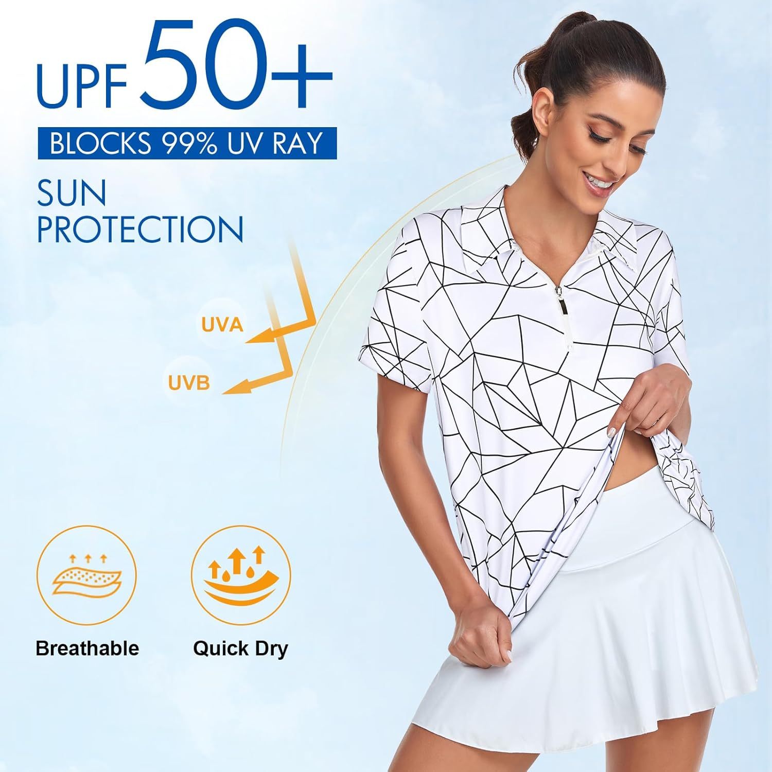 Women's Golf Polo Shirts Short Sleeve Quarter Zip Pullover Moisture Wicking Workout Tops