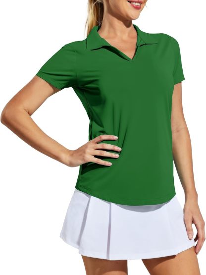 Women's Golf Polo Shirts Collared V Neck Short Sleeve Tennis Shirt, Dry Fit, Moisture Wicking