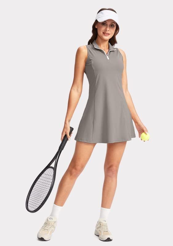 Women's Tennis Golf Dress with Shorts Active Exercise Workout Sports Athletic Dresses for Women with Zipper Pockets