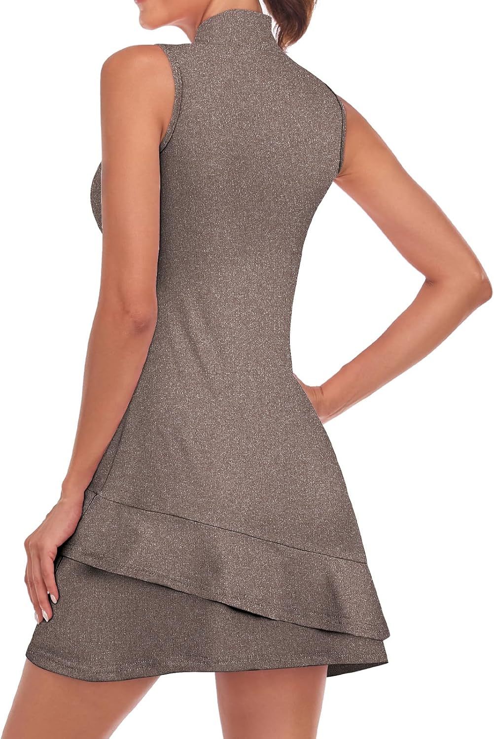 Tennis Dress for Women Sleeveless Golf Dresses with Shorts and Pockets Ruffle Zip Up Stand Collar Golf Outfits