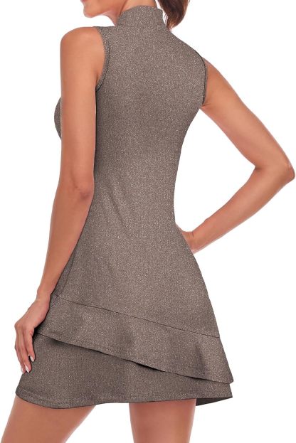 Tennis Dress for Women Sleeveless Golf Dresses with Shorts and Pockets Ruffle Zip Up Stand Collar Golf Outfits