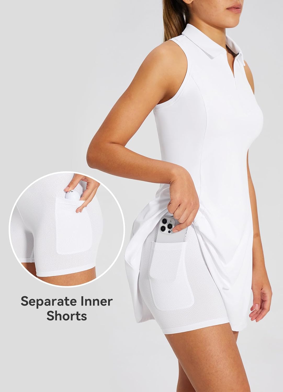 Womens Golf Dress Sleeveless Tennis Dresses with Built in Shorts Pockets Racerback Workout Athletic