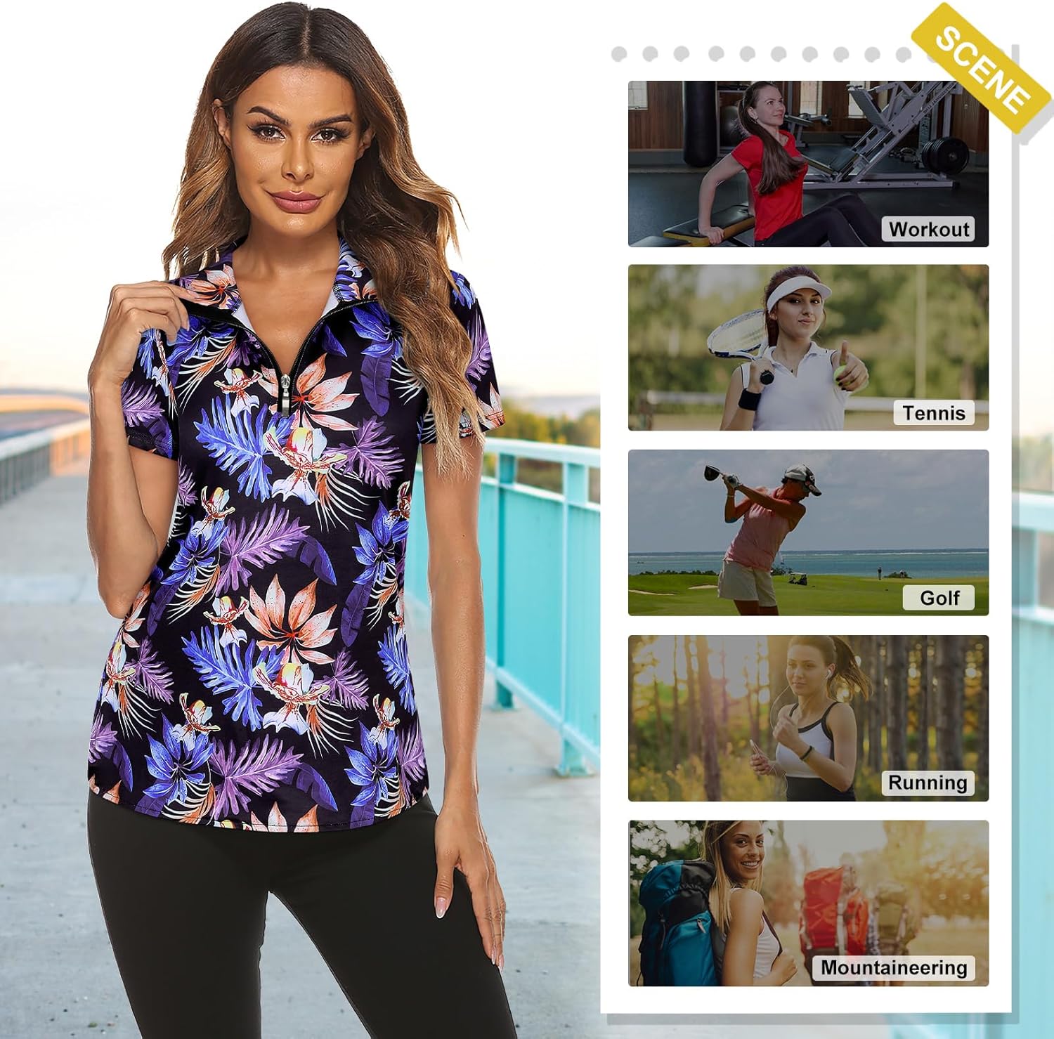 Women's Long Sleeve Golf Tennis Polo Shirts UPF50+ Half Zip Dry Fit Workout Tops Athletic Shirt