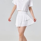 US Open Women's Solid Colored Tennis Skirts with Shorts Layered UPF50+ Moisture Wicking Tennis Golf Pickleball Black White Yellow Tennis Clothing