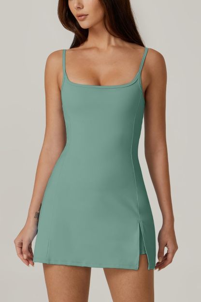 Womens Spaghetti Strap Tennis Dress with Shorts Workout Side Slit Active Golf Dresses