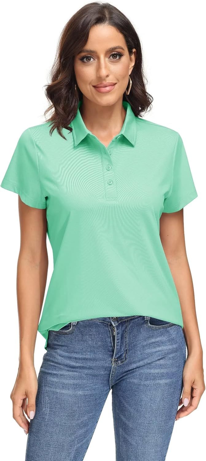 Women's Polo Shirts UPF 50+ Sun Protection 4 Buttons Casual Work Quick Dry Short Sleeve Collared Golf Shirt