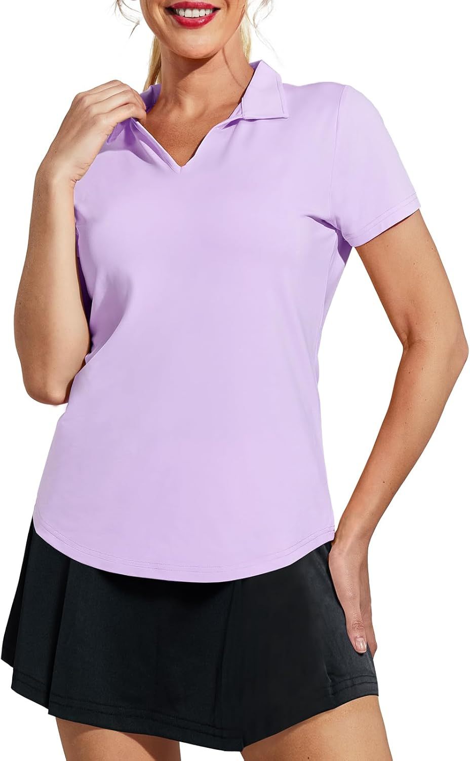 Women's Golf Polo Shirts Collared V Neck Short Sleeve Tennis Shirt, Dry Fit, Moisture Wicking