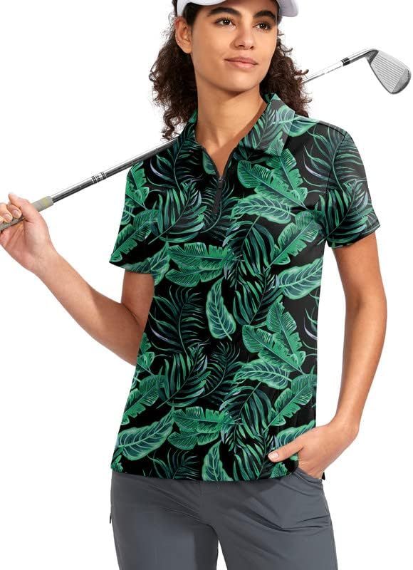 Women's Golf Shirt Short Sleeve with Zip Up Quick Dry Stretch Tennis Collared Polo Shirts for Women Golf Clothes