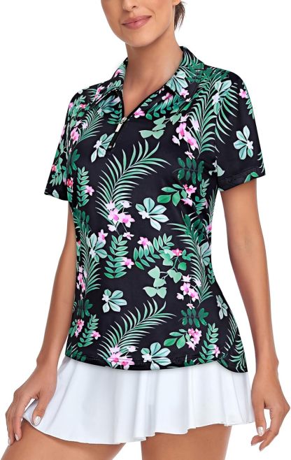 Women's Golf Polo Shirts Short Sleeve Quarter Zip Pullover Moisture Wicking Workout Tops
