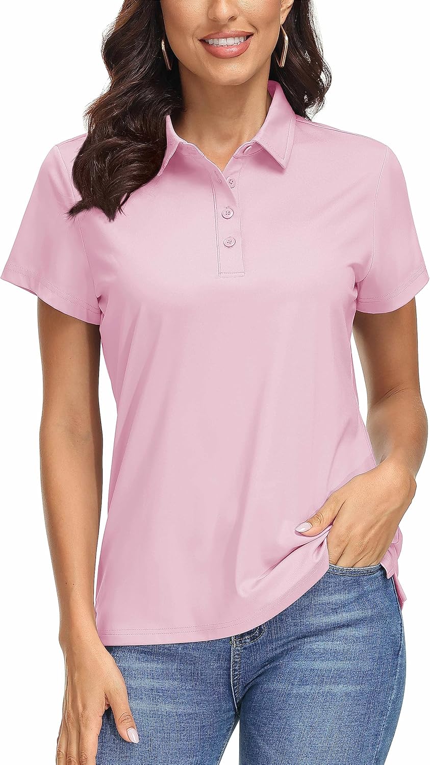 Women's Polo Shirts UPF 50+ Sun Protection 4 Buttons Casual Work Quick Dry Short Sleeve Collared Golf Shirt