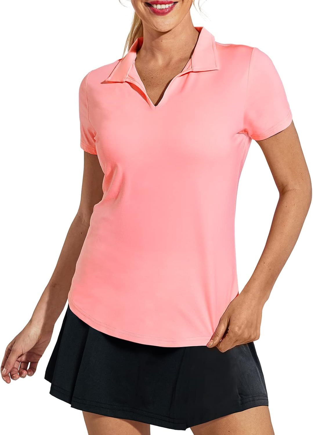 Women's Golf Polo Shirts Collared V Neck Short Sleeve Tennis Shirt, Dry Fit, Moisture Wicking