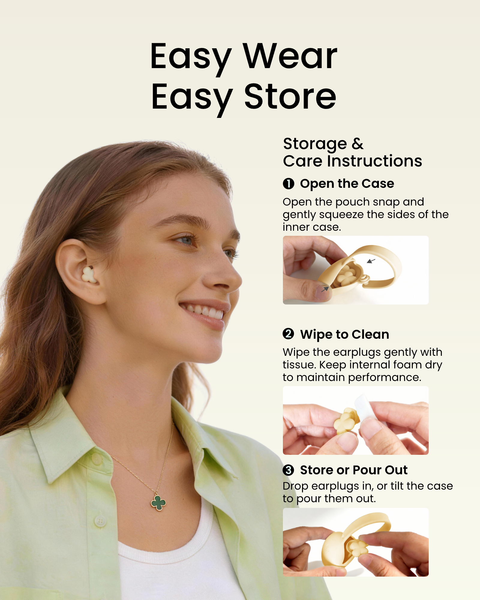 QubitPulse Bloom Ear Plugs, Earplugs for Small Ear Canals, Ultra-Comfy Stylish Earplugs for Women with Soft Patented Qufits Ear Tips, Reusable Noise Cancelling Ear Plugs for Sleeping, Focus (Lemon)