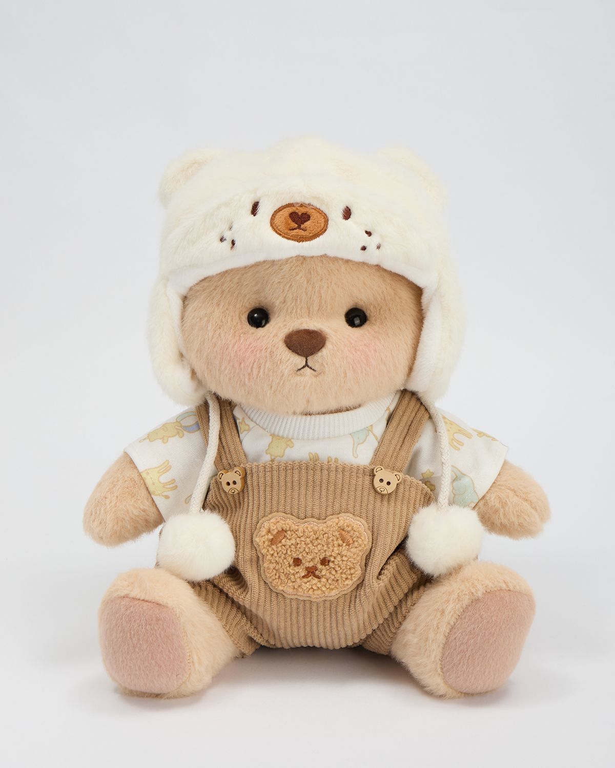 Getahug White Mink Hat Brown Overalls Bear | Handmade Jointed Teddy Be