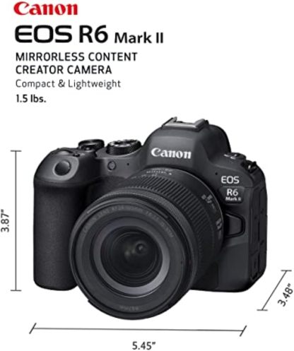 Canon EOS R6 Mark II Mirrorless Camera RF24-105mm F4-7.1 is STM Lens Kit, Full-Frame Hybrid Camera, 24.2 Megapixel CMOS Sensor, Photo and Video Capabilities, Black