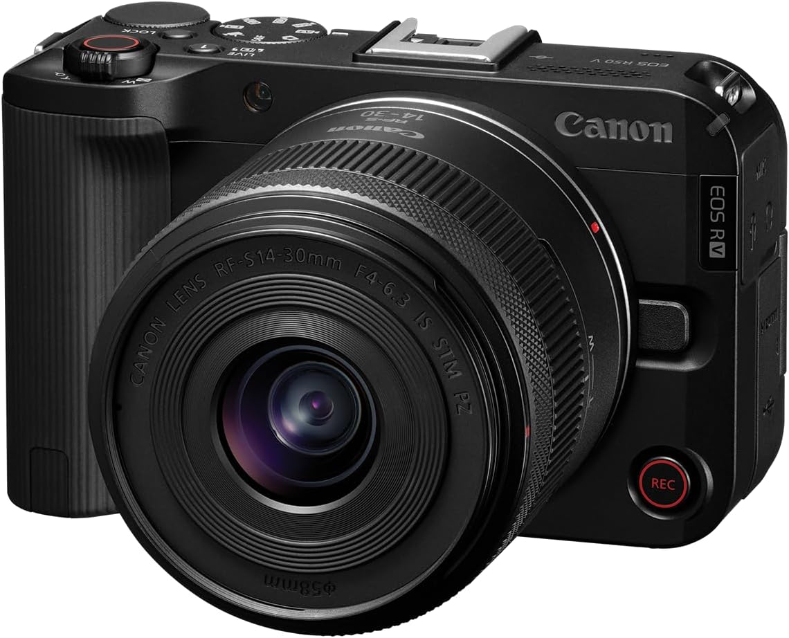 Canon EOS R50 V Mirrorless Camera with RF-S14-30mm F4-6.3 is STM PZ Lens, APS-C Sensor, 24.2 Megapixels, Ultra-Wide Zoom, Fast Autofocus, Vlogging and Live Streaming Kit for Content Creators, Black