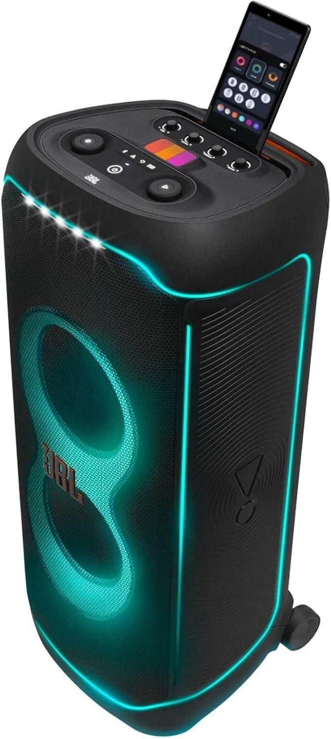 JBL Partybox Ultimate - Multi Purpose Party Speaker, with Wi-fi & Bluetooth Connectivity, Wireless, Lightshow, IPx4 Slashproof, Dual Mic & Guitar Inputs, Handle & Sturdy Wheels, Black