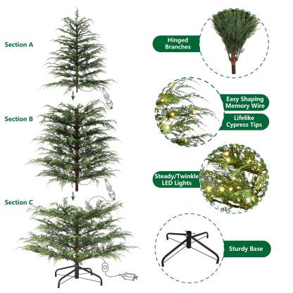 7.5' Pre-Lit Green Cypress Artificial Christmas Tree with 500 Warm White Twinkle LED Lights, by My Texas House