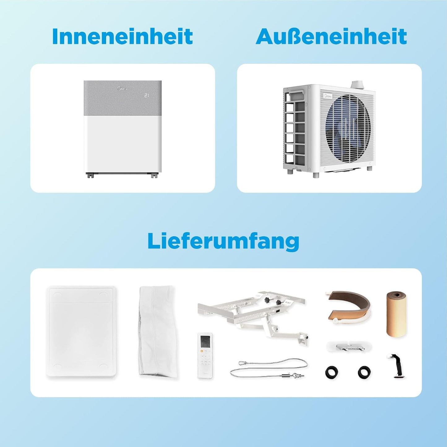 Midea Portasplit 4-in-1 Mobile Air Conditioner, Cooling, Heating, Dehumidification, Ventilation, Cooling A++/Heating A+, 12000 BTU 3.5 kW, for Rooms up to 42 m²/105 m³, Only