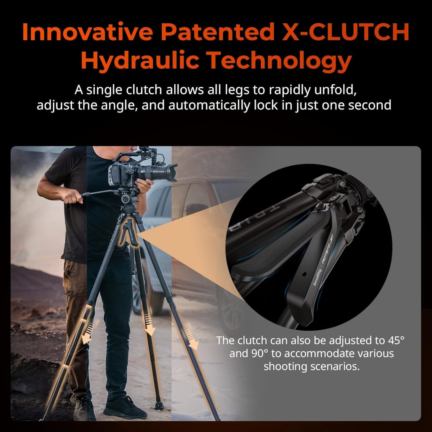 SmallRig x Potato Jet Tribex Hydraulic Carbon Fiber Tripod, Fast Extend Camera Video Tripod with 4-Step Counterbalance Fluid Head, Step-Less Damping on Pan/Tilt, Load 13.2lbs for DSLR(Standard Series)
