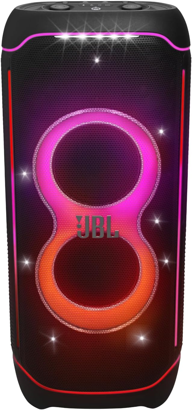 JBL Partybox Ultimate - Multi Purpose Party Speaker, with Wi-fi & Bluetooth Connectivity, Wireless, Lightshow, IPx4 Slashproof, Dual Mic & Guitar Inputs, Handle & Sturdy Wheels, Black