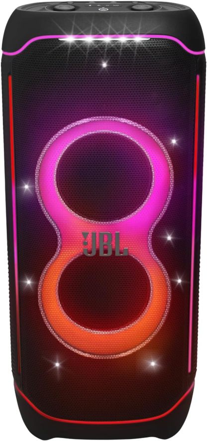 JBL Partybox Ultimate - Multi Purpose Party Speaker, with Wi-fi & Bluetooth Connectivity, Wireless, Lightshow, IPx4 Slashproof, Dual Mic & Guitar Inputs, Handle & Sturdy Wheels, Black