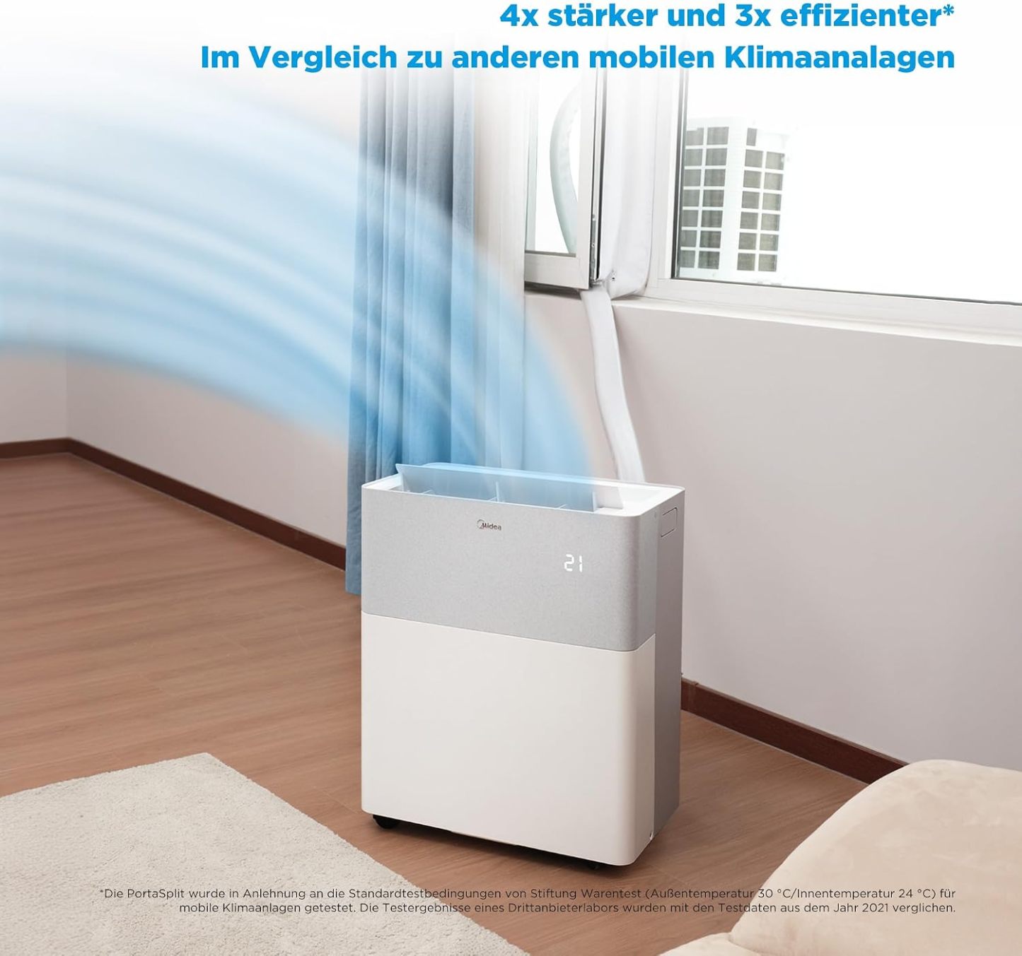 Midea Portasplit 4-in-1 Mobile Air Conditioner, Cooling, Heating, Dehumidification, Ventilation, Cooling A++/Heating A+, 12000 BTU 3.5 kW, for Rooms up to 42 m²/105 m³, Only