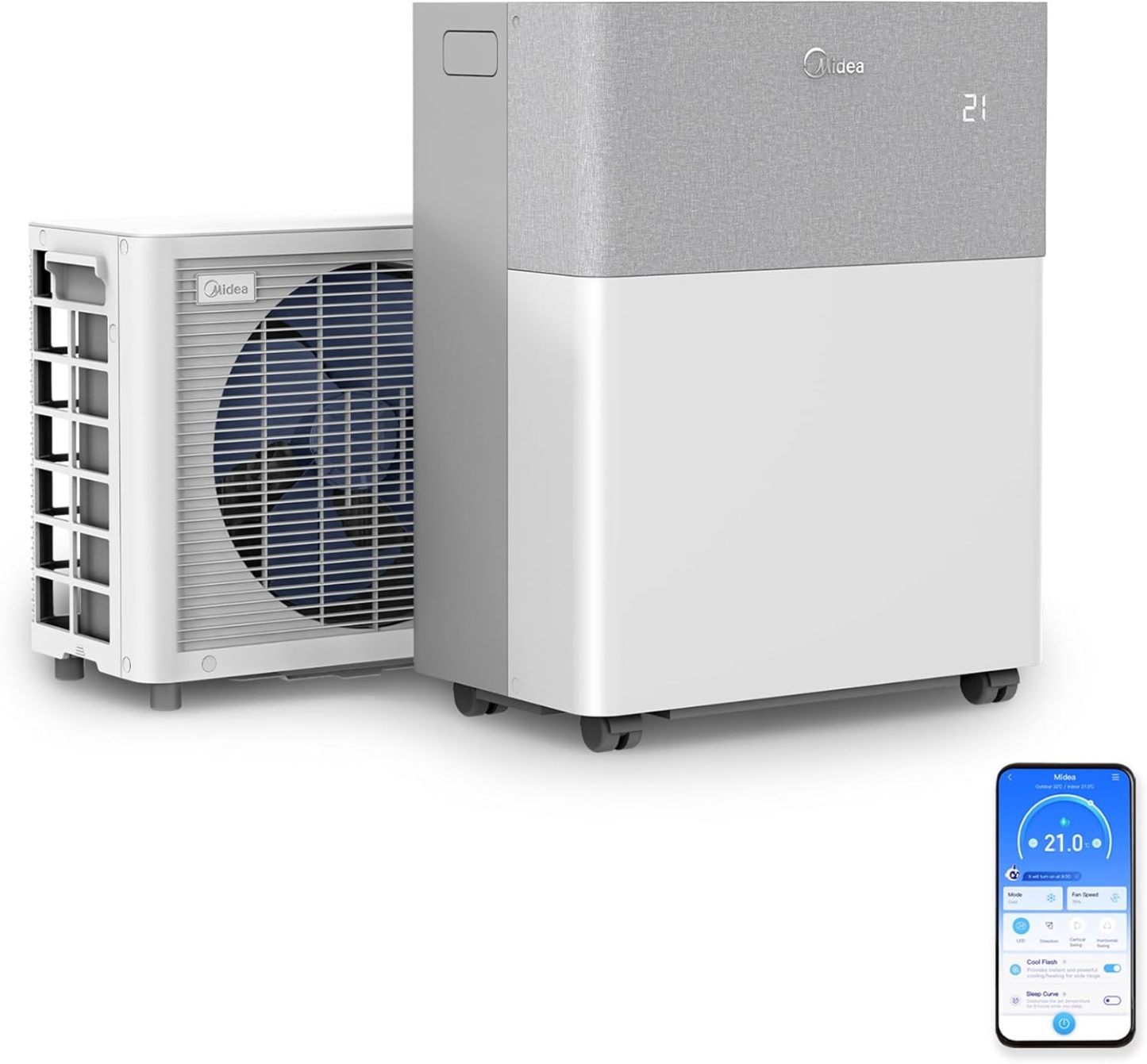 Midea Portasplit 4-in-1 Mobile Air Conditioner, Cooling, Heating, Dehumidification, Ventilation, Cooling A++/Heating A+, 12000 BTU 3.5 kW, for Rooms up to 42 m²/105 m³, Only