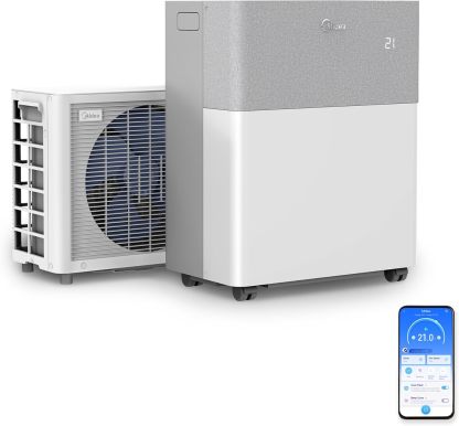 Midea Portasplit 4-in-1 Mobile Air Conditioner, Cooling, Heating, Dehumidification, Ventilation, Cooling A++/Heating A+, 12000 BTU 3.5 kW, for Rooms up to 42 m²/105 m³, Only