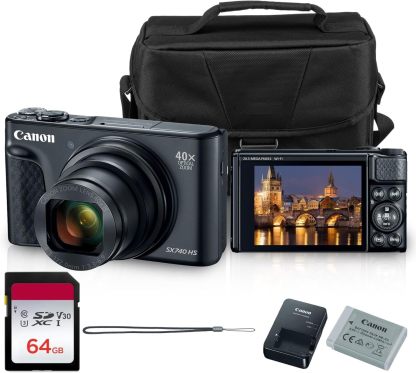Canon PowerShot SX740 HS Digital Camera | 20.3MP CMOS Sensor, 40x Optical Zoom, 4K UHD Video, Wi-Fi & Bluetooth | Compact Point-and-Shoot Camera with Bag and 64GB Card