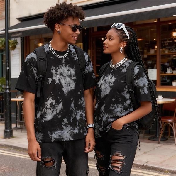 Retro pure cotton washed tie-dye loose round neck drop shoulder men's short sleeve T-shirt oversized