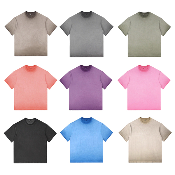 Retro gradient distressed American style pure cotton drop shoulder men's plus size short-sleeved T-shirt