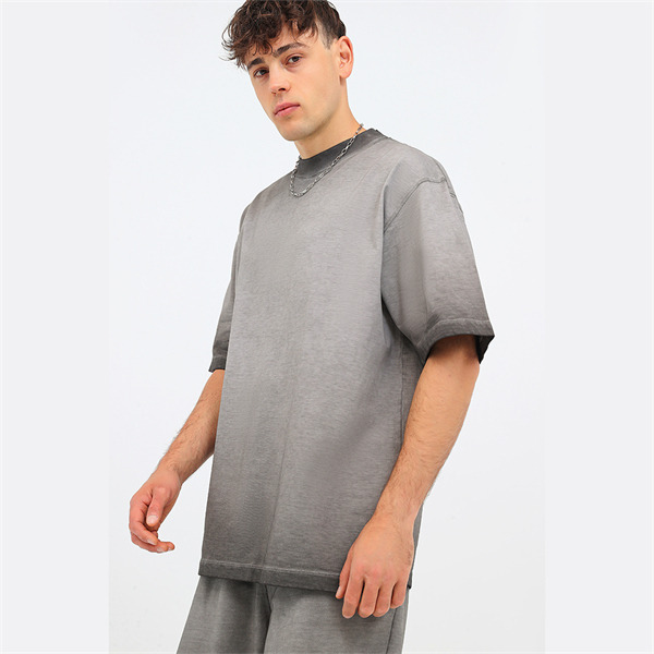 Retro gradient distressed American style pure cotton drop shoulder men's plus size short-sleeved T-shirt