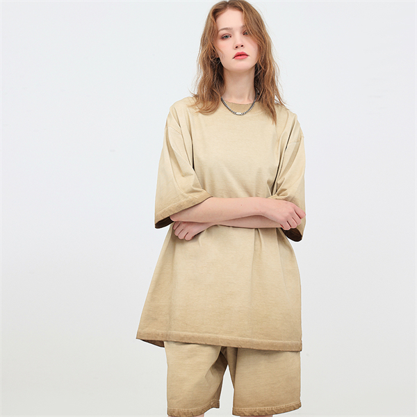 Retro gradient distressed American style pure cotton drop shoulder men's plus size short-sleeved T-shirt