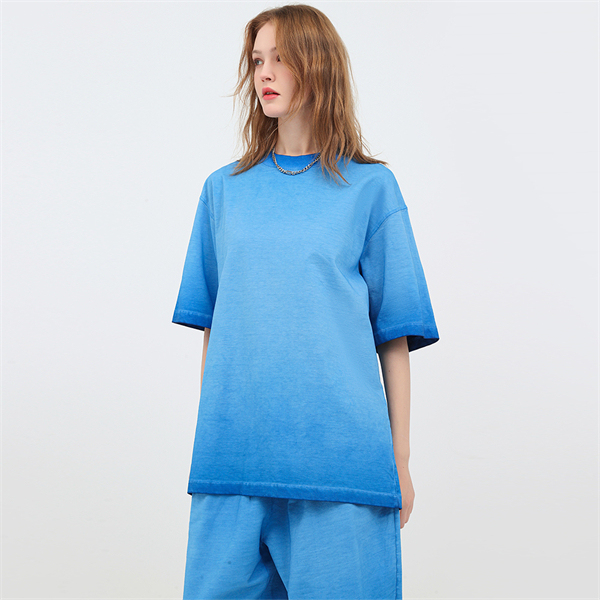 Retro gradient distressed American style pure cotton drop shoulder men's plus size short-sleeved T-shirt