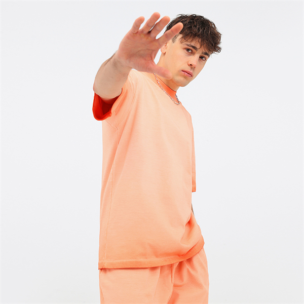 Retro gradient distressed American style pure cotton drop shoulder men's plus size short-sleeved T-shirt