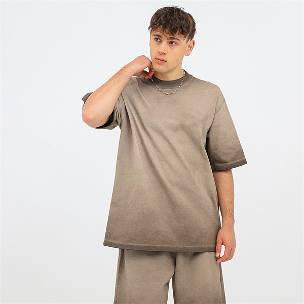 Retro gradient distressed American style pure cotton drop shoulder men's plus size short-sleeved T-shirt