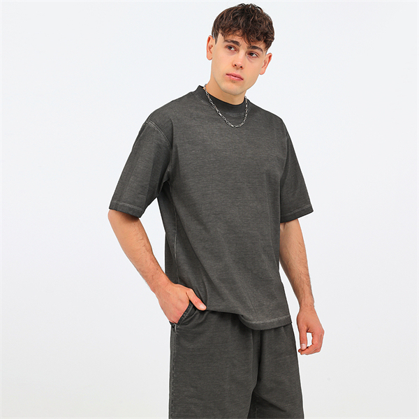 Retro gradient distressed American style pure cotton drop shoulder men's plus size short-sleeved T-shirt