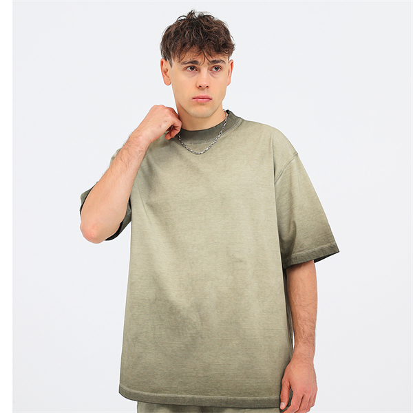 Retro gradient distressed American style pure cotton drop shoulder men's plus size short-sleeved T-shirt