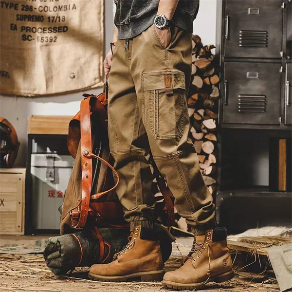 American-style heavyweight retro straight-leg plus-size men's cargo pants for spring and autumn